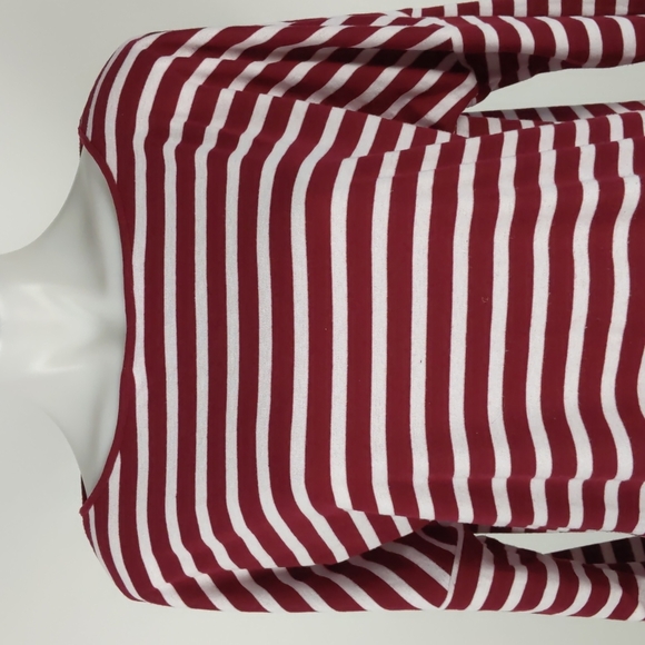 Dannii Minogue Top Size 14P White Red Stripe Long Sleeve Back Slit Hi-Low Hem - Picture 3 of 14